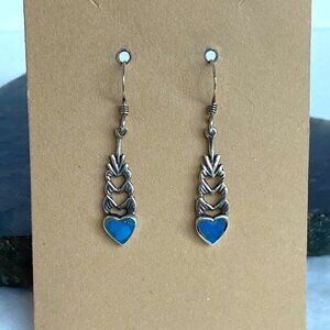 Sterling Silver 925 1.5" Turquoise Cut Out Heart Dangle Earrings